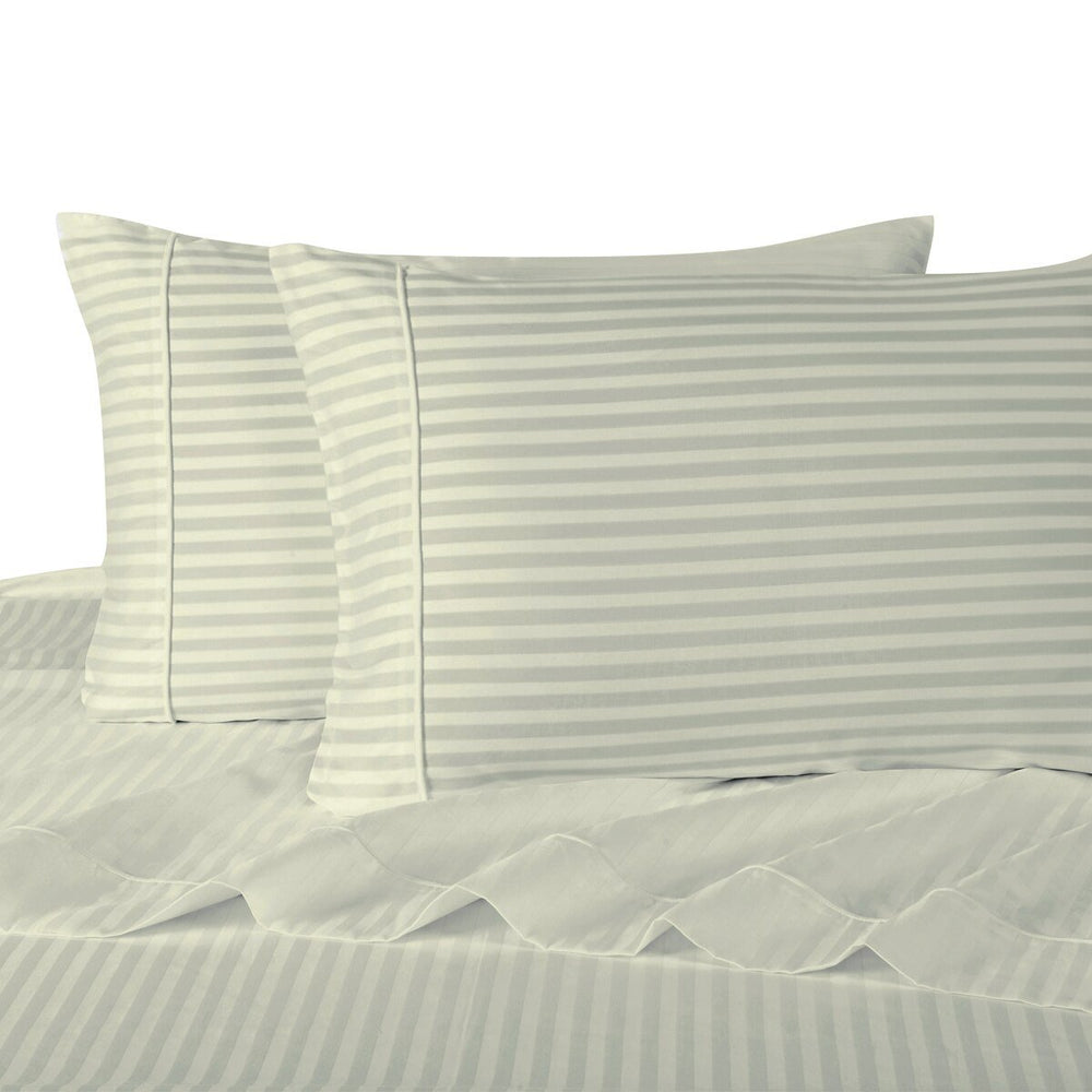 300 Thread Count 100% Combed Cotton Olympic Queen Sheet Set - 4 Piece, Striped Hunter Green